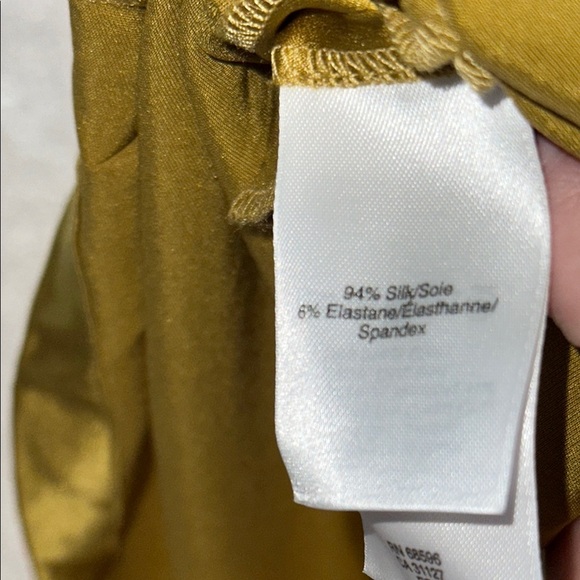 DKNY Donna Karen NY Gold 94% Silk Sheath Midi Dress Short Sleeve Women’s Small - Picture 14 of 16